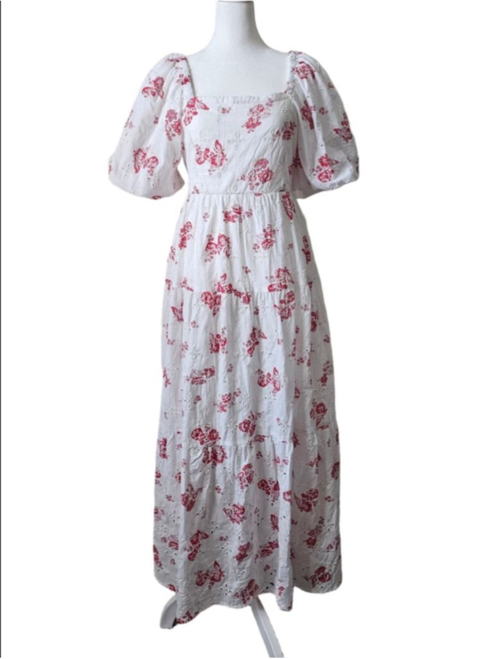 King's Road Women's White Red Floral Maxi Dress Large